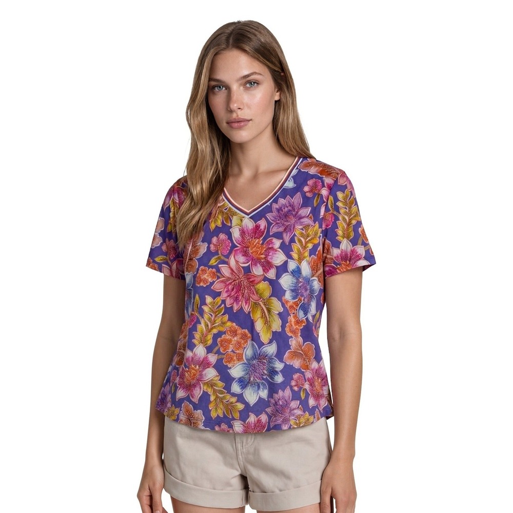 NEW Johnny Was Janie Swing Tee Top Blouse Women's Size 2X Purple Floral V Neck